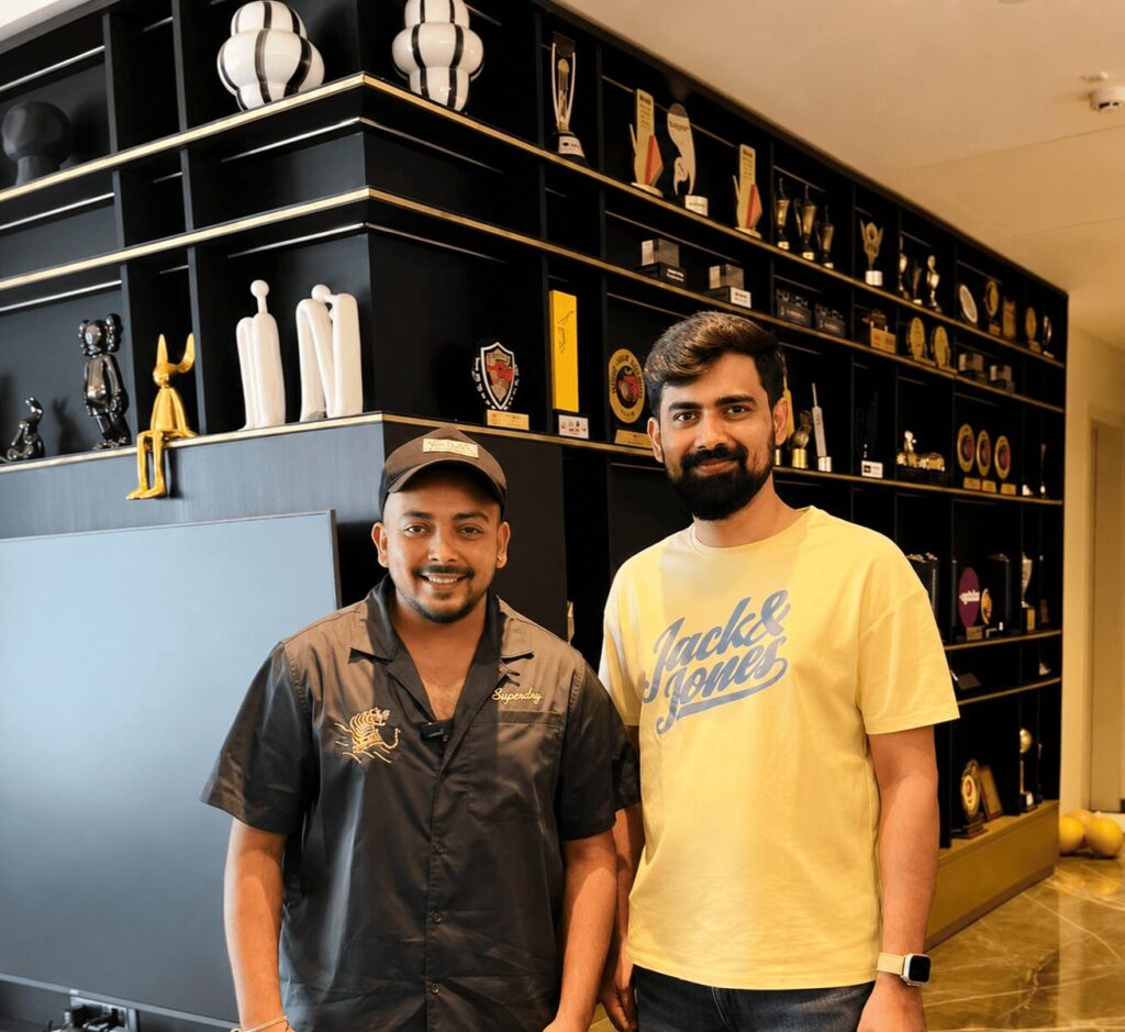 Entrepreneur Vivek Surve with Indian cricketer Prithvi Shaw.